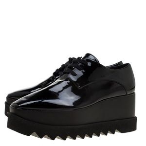 Stella McCartney | Black Faux Patent Leather Elyse Platform Derby | Size 38